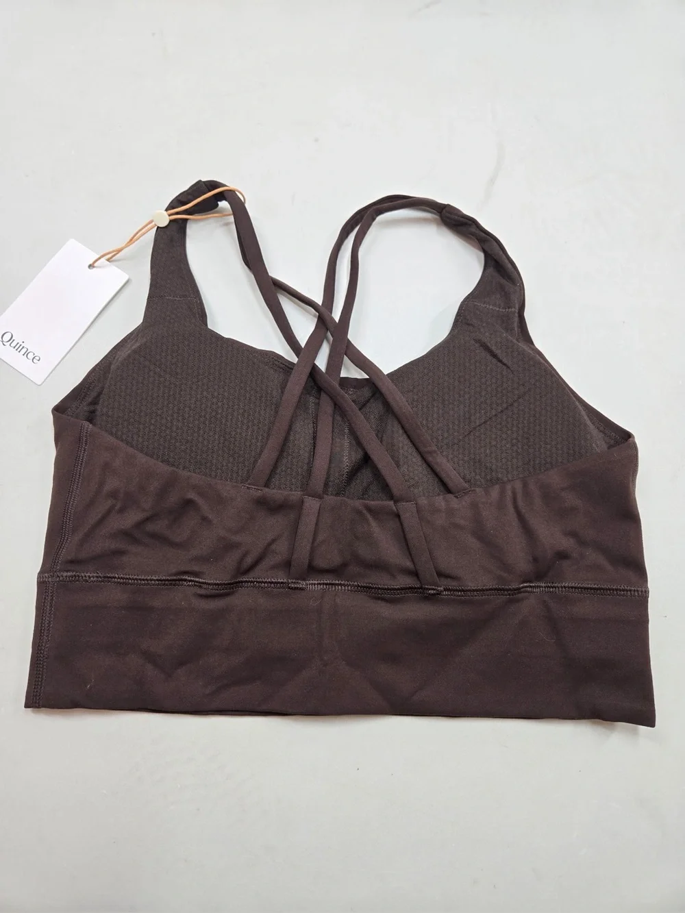 NWT QUINCE Power-Up Long Line Strappy Sports Bra Medium Espresso 0284
